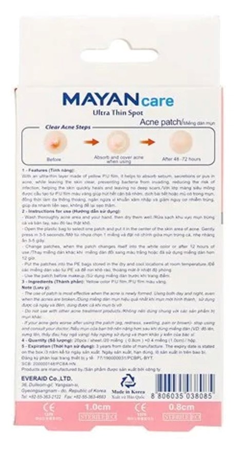Miếng Dán Mụn Mayan Ultra Thin Spot 20+4 Miếng Ultra Thin Spot Acne Patch 20+4 Patches (0.8cm + 1.0cm)