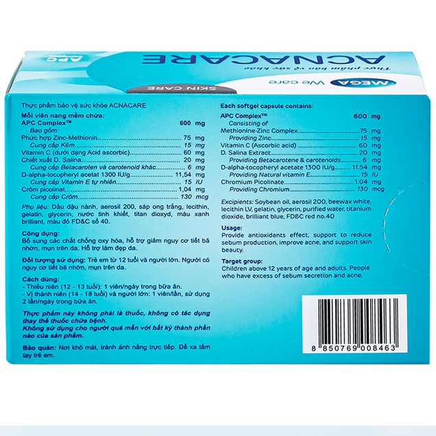 Thực phẩm bảo vệ sức khỏe Acnacare bổ sung chất chống oxy hóa (3 vỉ x 10 viên)