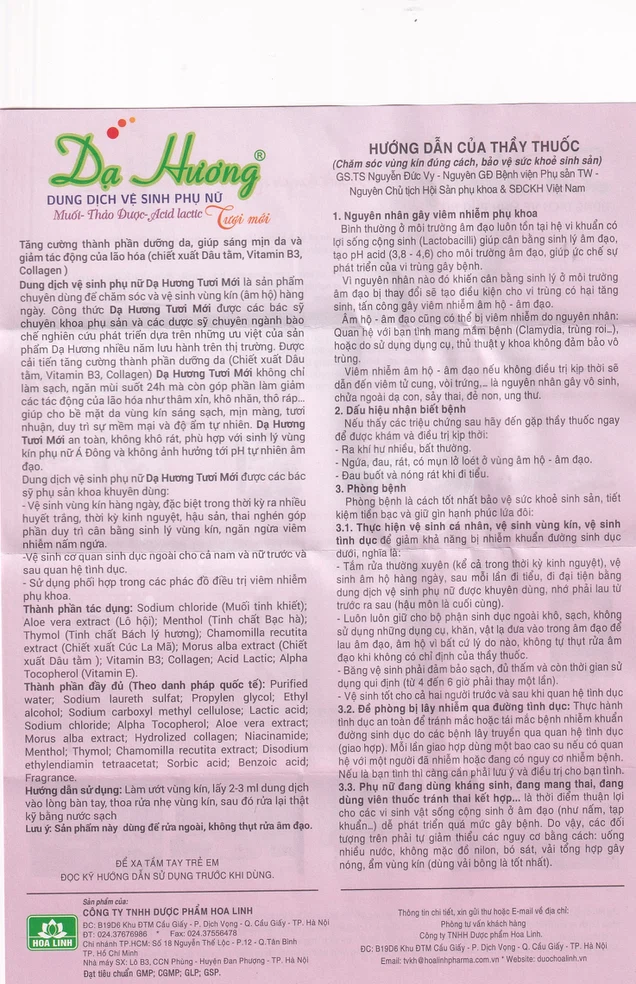 Dung dịch vệ sinh phụ nữ Dạ Hương vệ sinh nhẹ nhàng, dưỡng ẩm (Chai 120ml)