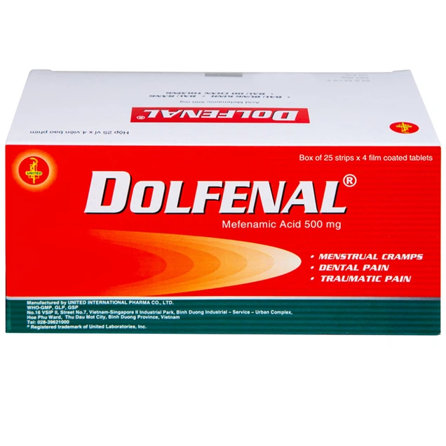 Thuốc Dolfenal United giảm đau bụng kinh, đau răng, đau do chấn thương (25 vỉ x 4 viên)
