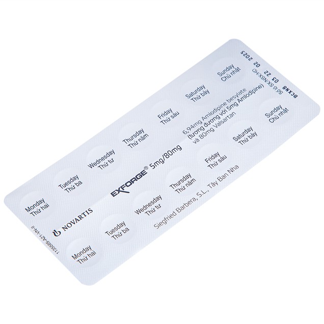 Thuốc Exforge 5mg/80mg Novartis điều trị tăng huyết áp vô căn (2 vỉ x 14 viên)