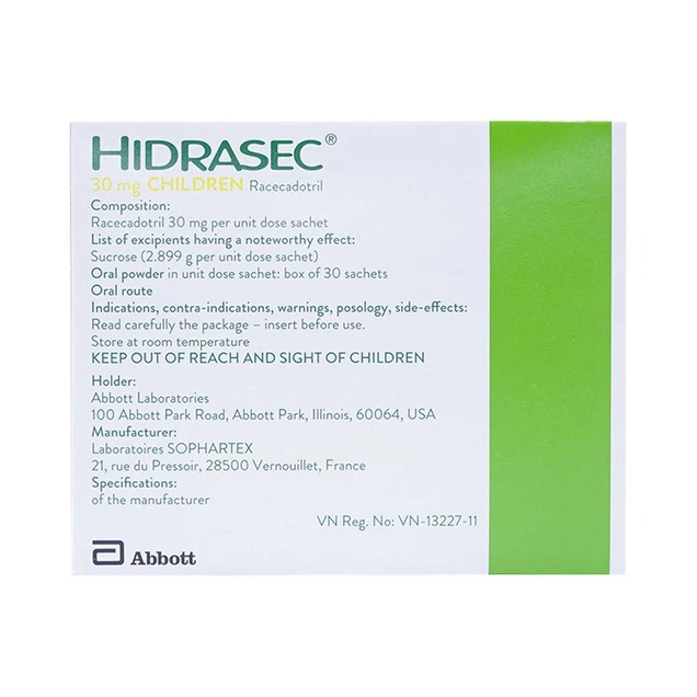 Hidrasec 30 mg Pháp ( H/30g )Thuốc bột Hidrasec 30mg điều trị tiêu chảy cấp ở trẻ em (30 gói)