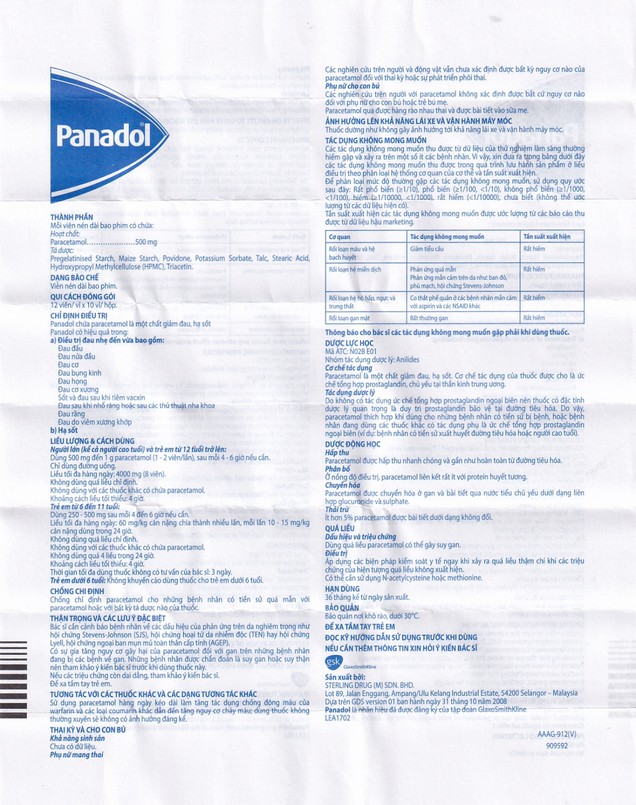 Viên nén Panadol 500mg GSK giảm đau, hạ sốt, điều trị đau đầu, đau cơ (10 vỉ x 12 viên)