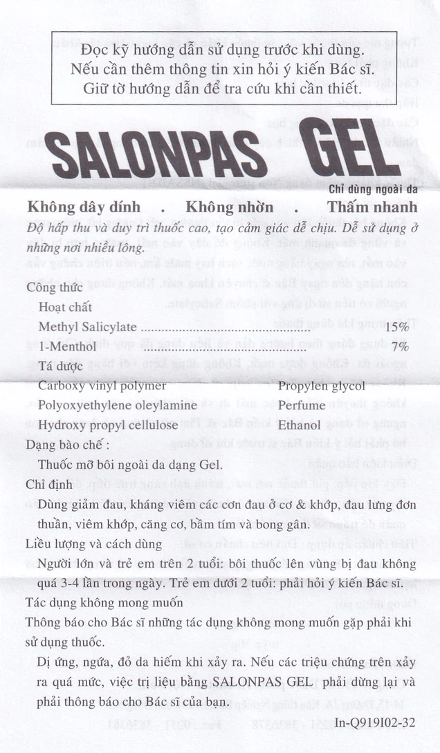 Gel Salonpas giảm đau, kháng viêm các cơn đau cơ, khớp (30g)
