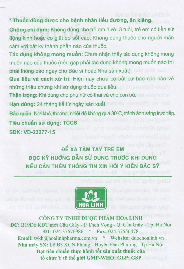 Viên ngậm Bảo Thanh Hoa Linh không đường - bổ phế, trừ ho, hóa đờm (20 vỉ x 5 viên)