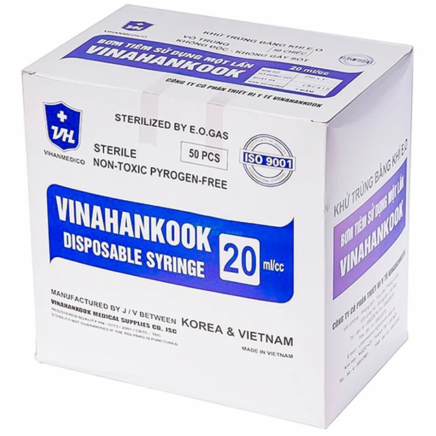 Bơm tiêm dùng 1 lần 20ml/cc Vinahankook (Hộp 50 cái)