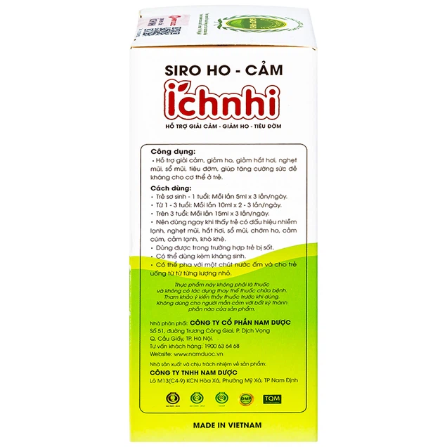 Siro ho cảm Ích Nhi Nam Dược hỗ trợ giải cảm, giảm ho, tiêu đờm (Lọ 90ml)