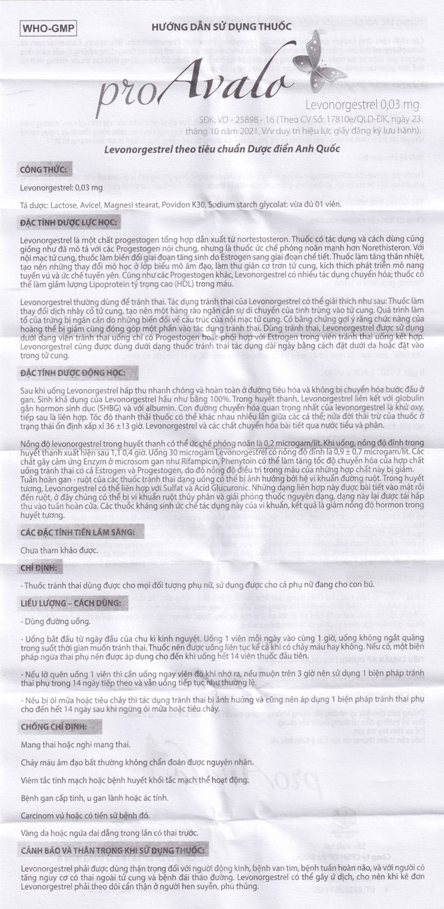Thuốc proAvalo 0.03mg Babiophar tránh thai hằng ngày (1 vỉ x 28 viên)