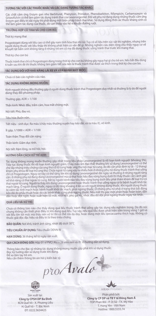Thuốc proAvalo 0.03mg Babiophar tránh thai hằng ngày (1 vỉ x 28 viên)