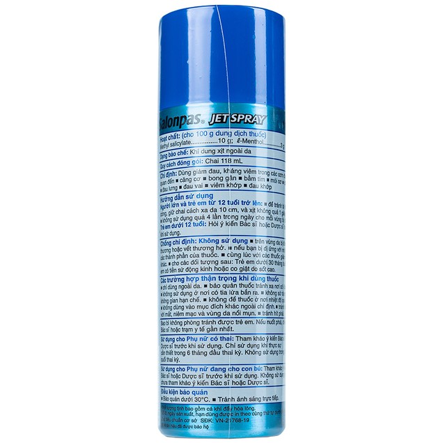Xịt giảm đau Salonpas Jet Spray Hisamitsu giảm đau, kháng viêm do căng cơ, bong gân (118ml)