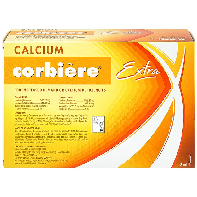 Calcium Corbie Extra kids dp Sanofi (H/30 ống )Thuốc Calcium Corbiere Kids Extra Sanofi bổ sung canxi cho trẻ em (3 vỉ x 10 ống x 5ml)