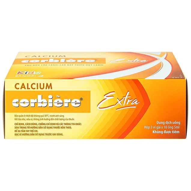 Calcium Corbie Extra kids dp Sanofi (H/30 ống )Thuốc Calcium Corbiere Kids Extra Sanofi bổ sung canxi cho trẻ em (3 vỉ x 10 ống x 5ml)