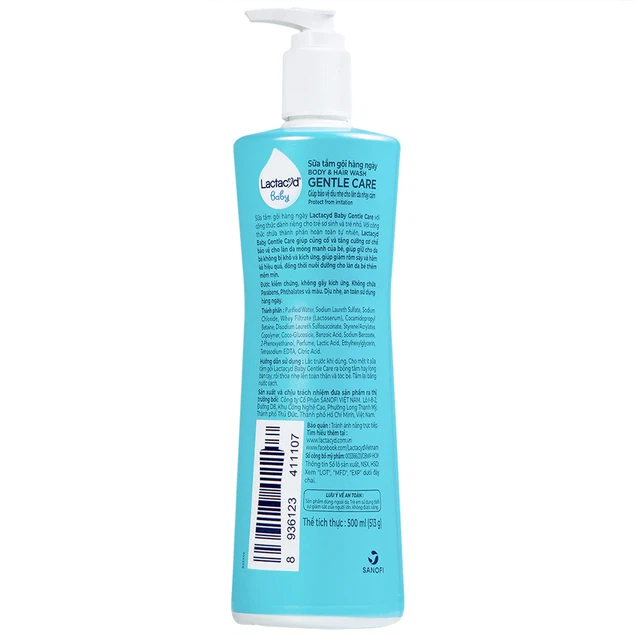 Sữa tắm gội Lactacyd baby vòi, Sanofi Việt Nam ( chai) 500mlSữa tắm gội Lactacyd Baby Body và Hair Wash Gentle Care bảo vệ, giữ ẩm da và tóc bé (500ml)