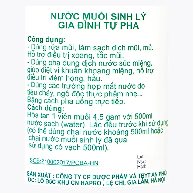 Muối tinh 4.5g An Phú - nước muối sinh lý gia đình tự pha dùng rửa mũi (50 viên)
