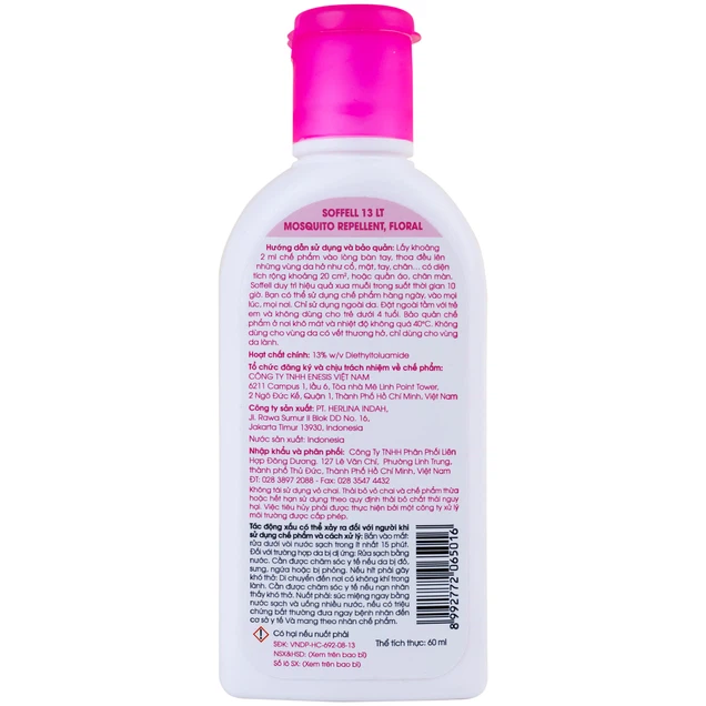 Kem xua muỗi Soffell hương hoa giúp chống muỗi trong suốt 10 giờ (60ml)