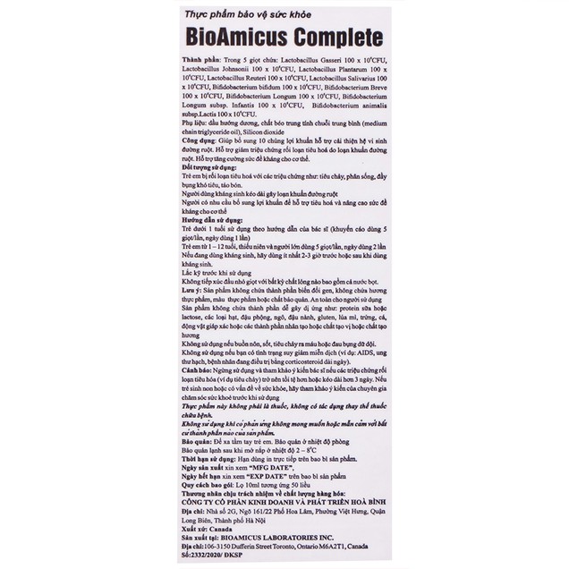 Dung dịch Bioamicus Complete 10ml hỗ trợ cải thiện hệ vi sinh đường ruột, giảm rối loạn tiêu hóa (10ml)