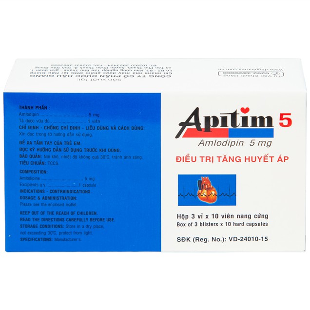 Thuốc Apitim 5 DHG điều trị tăng huyết áp (3 vỉ x 10 viên)