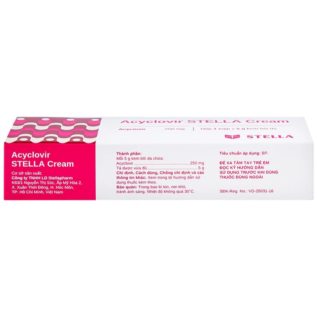 Kem bôi da Acyclovir Stella Cream (5g) điều trị nhiễm virus Herpes simplex