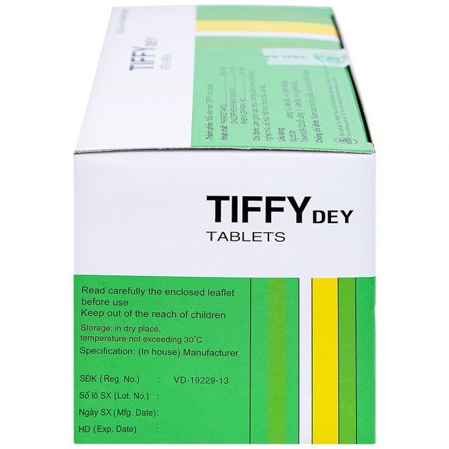 Thuốc Tiffy Dey Thai Nakorn Patana điều trị nghẹt mũi, sổ mũi (25 vỉ x 4 viên)