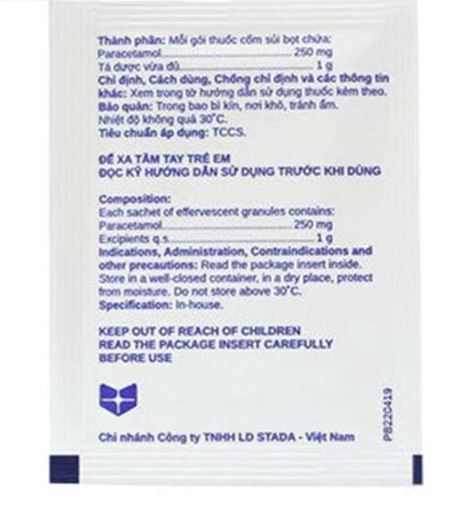 Partamol 250mg Stella (Hộp 20 gói x 1g)