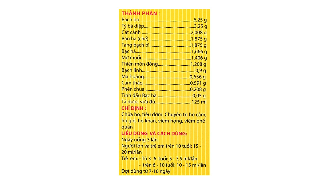 Thuốc ho Bổ Phế TW3 Chỉ Khái Lộ chuyên trị ho cảm, ho gió (125ml)