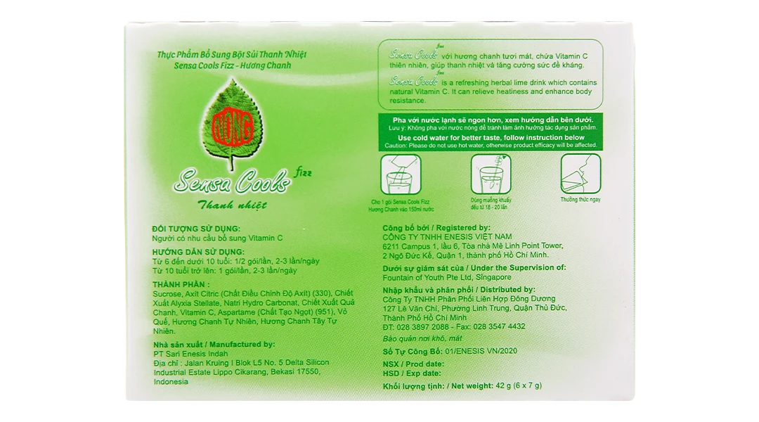 Bột sủi Sensa Cools Enesis giúp thanh nhiệt cơ thể và tăng cường sức đề kháng (6 gói x 7g)