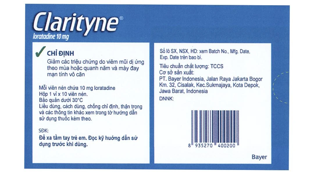 Thuốc Clarityne MSD giảm triệu chứng dị ứng (1 vỉ x 10 viên)