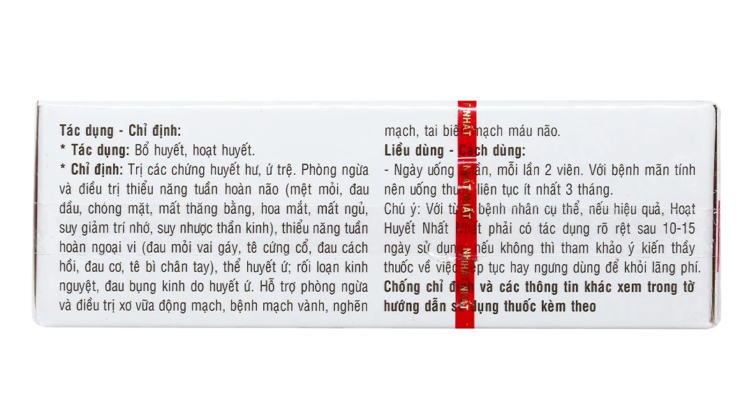 Hoạt huyết nhất nhất Dp nhất nhất (H/30v)Hoạt Huyết Nhất Nhất phòng và trị thiểu năng tuần hoàn não (3 vỉ x 10 viên)