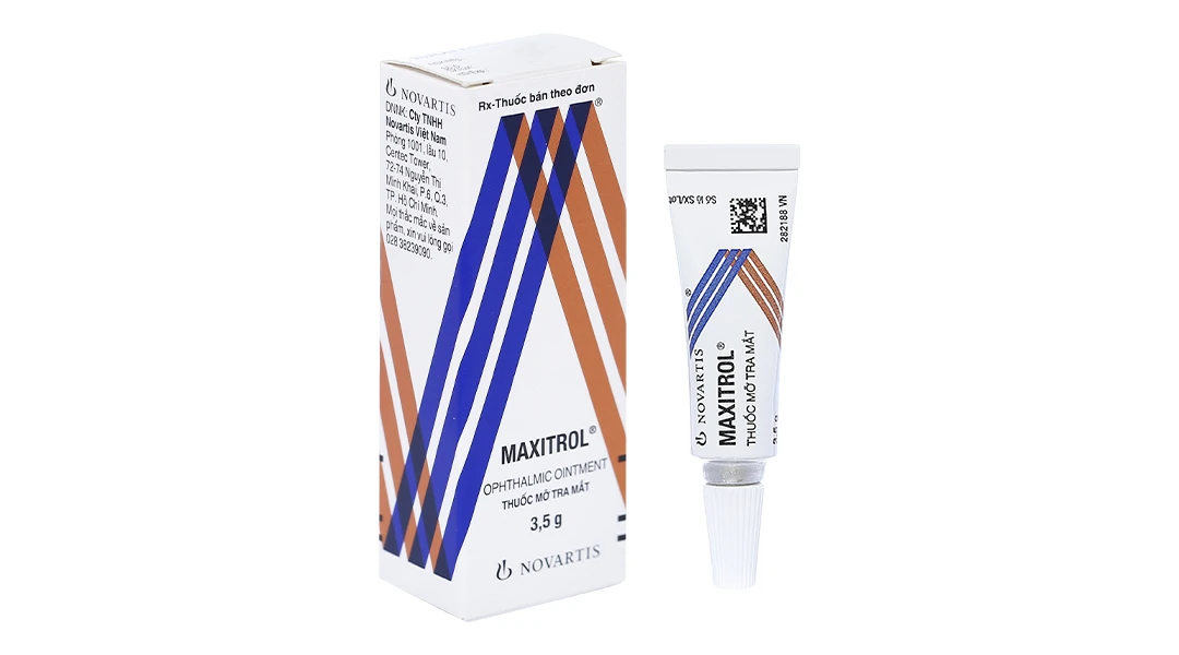 Thuốc mỡ tra mắt Maxitrol điều trị ngắn hạn các tình trạng đáp ứng với corticoid ở mắt (3,5g)