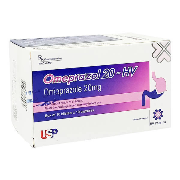 Omeprazol 20 - HV US Pharma USA (Hộp 10 vỉ x 10 viên) (hộp)