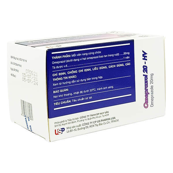 Omeprazol 20 - HV US Pharma USA (Hộp 10 vỉ x 10 viên) (hộp)