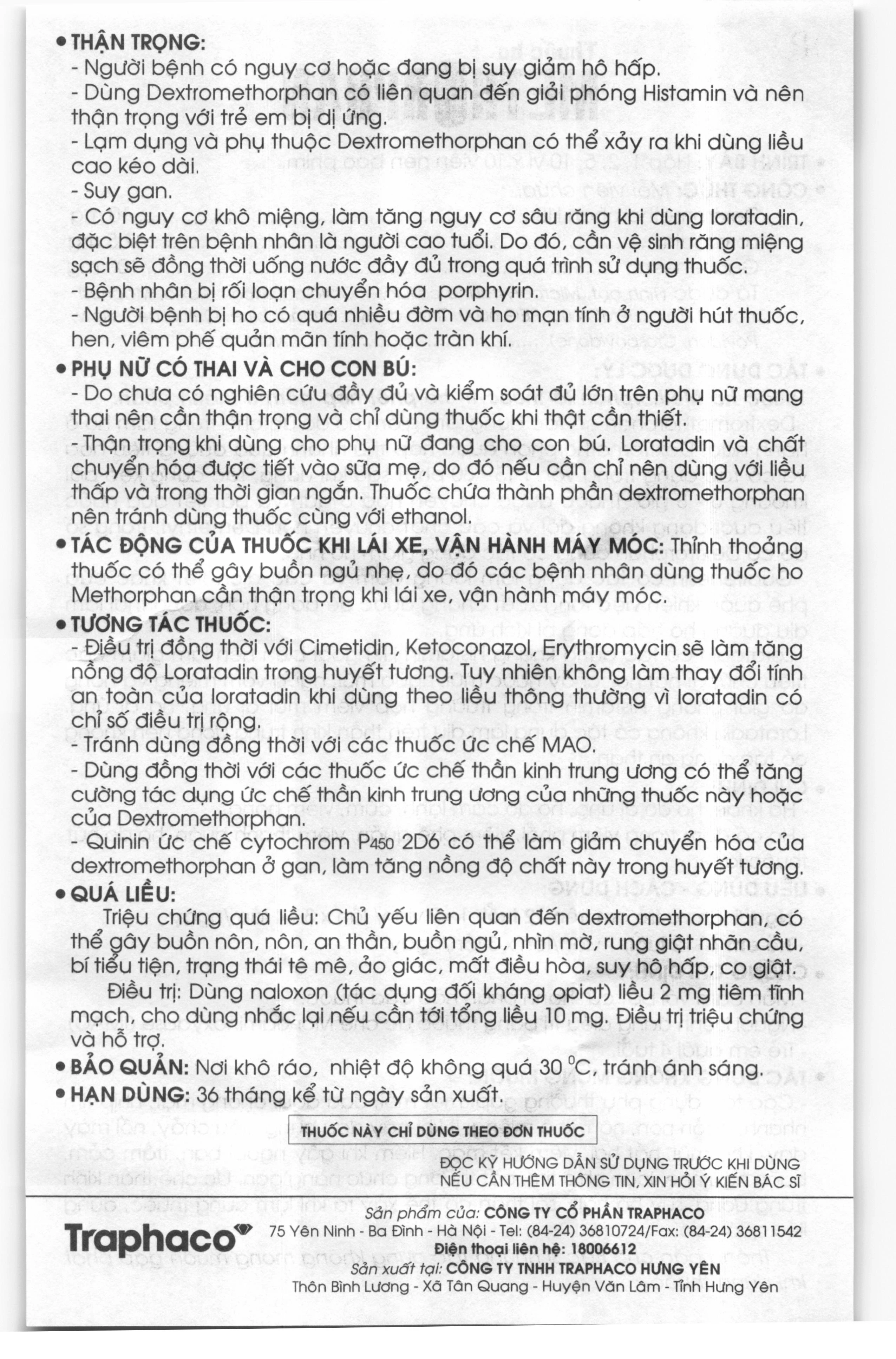 Methorphan trị ho trong bệnh lý hô hấp (10 vỉ x 10 viên)