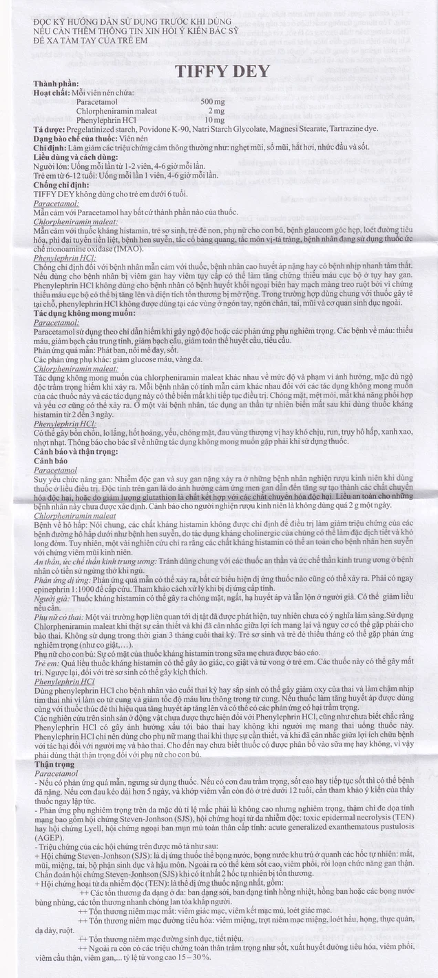 Thuốc Tiffy Dey Thai Nakorn Patana điều trị nghẹt mũi, sổ mũi (25 vỉ x 4 viên)