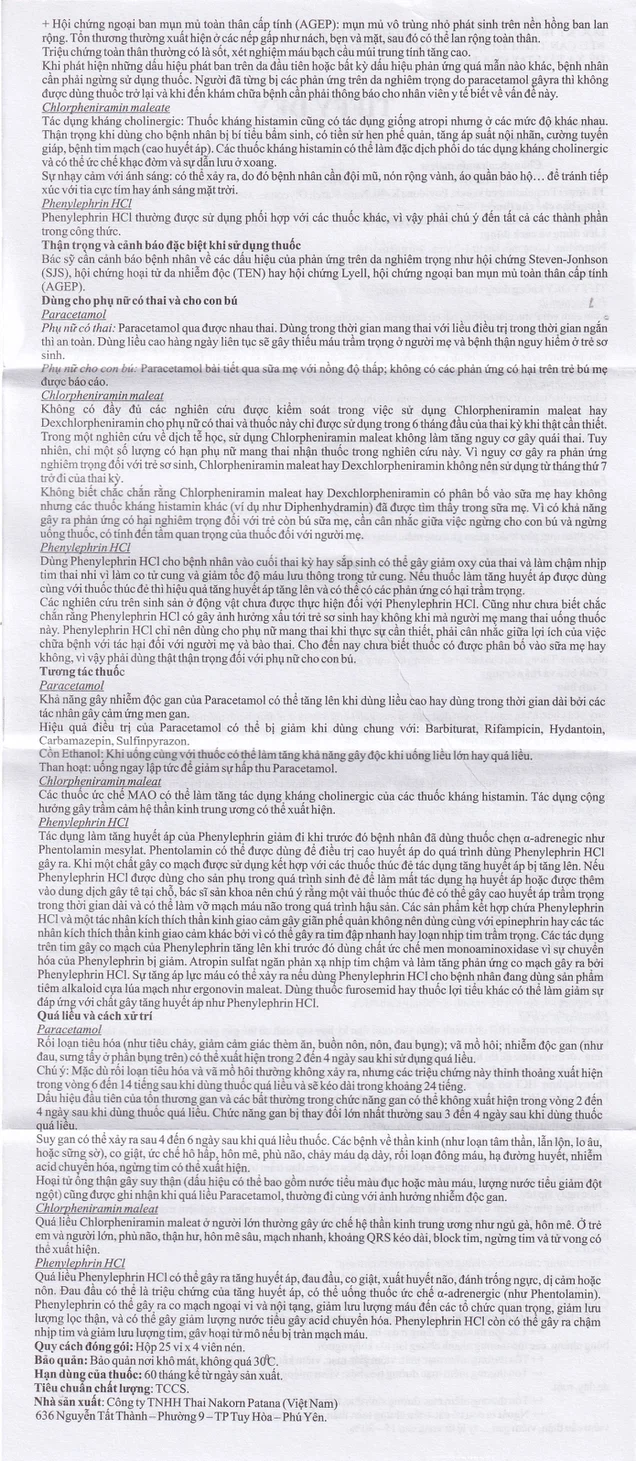 Thuốc Tiffy Dey Thai Nakorn Patana điều trị nghẹt mũi, sổ mũi (25 vỉ x 4 viên)
