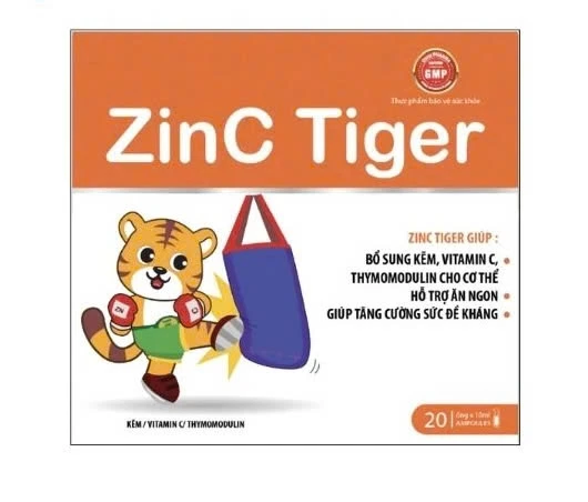 ZinC Tiger bổ sung Kẽm, Vitamin C và Thymomodulin, giúp tăng cường sức đề kháng cho cơ thể ( hộp 20 ống x 10ml)