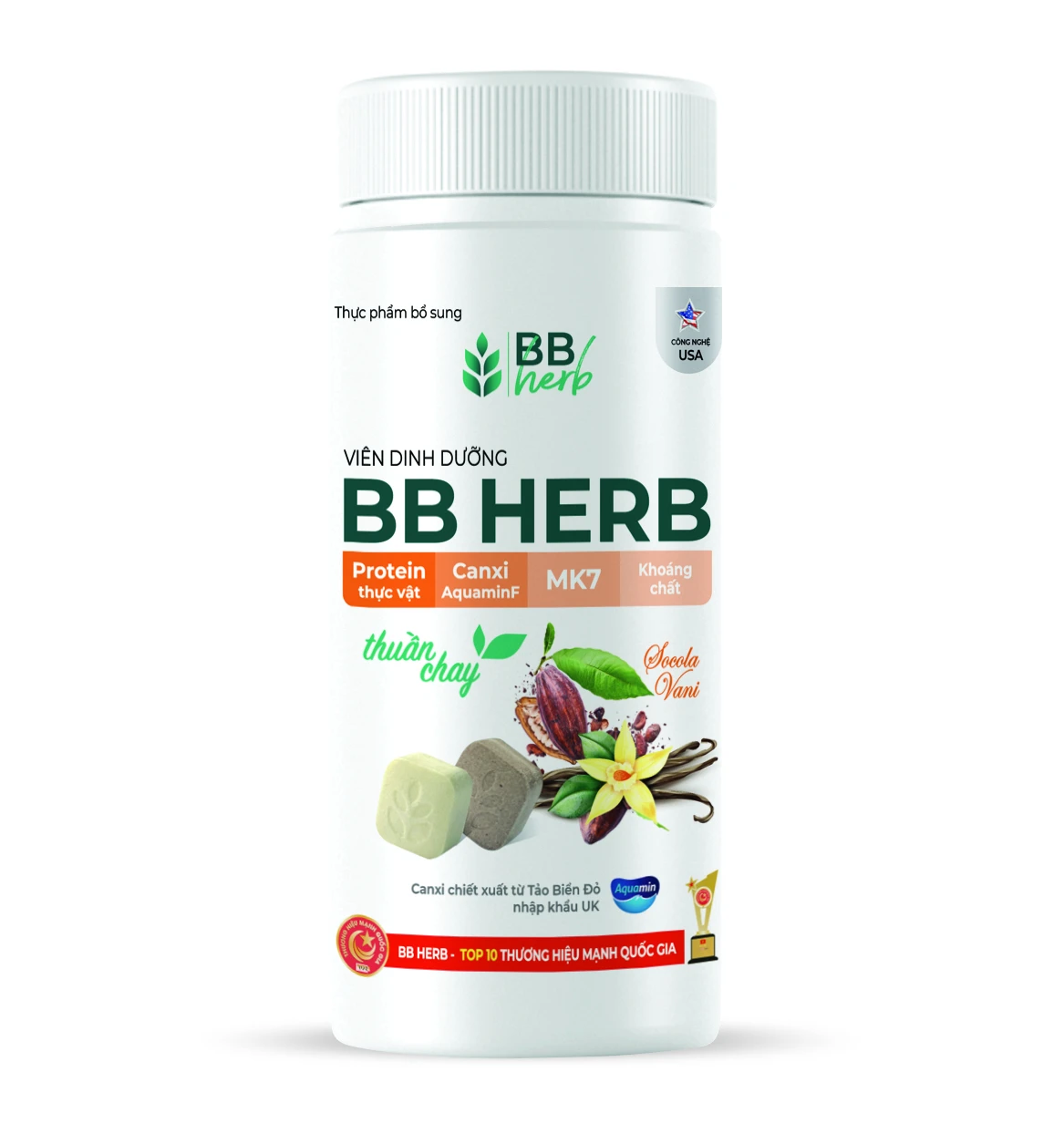 Viên sữa ăn liền BB HERB vị Socola - Vani (Lọ 45 viên)