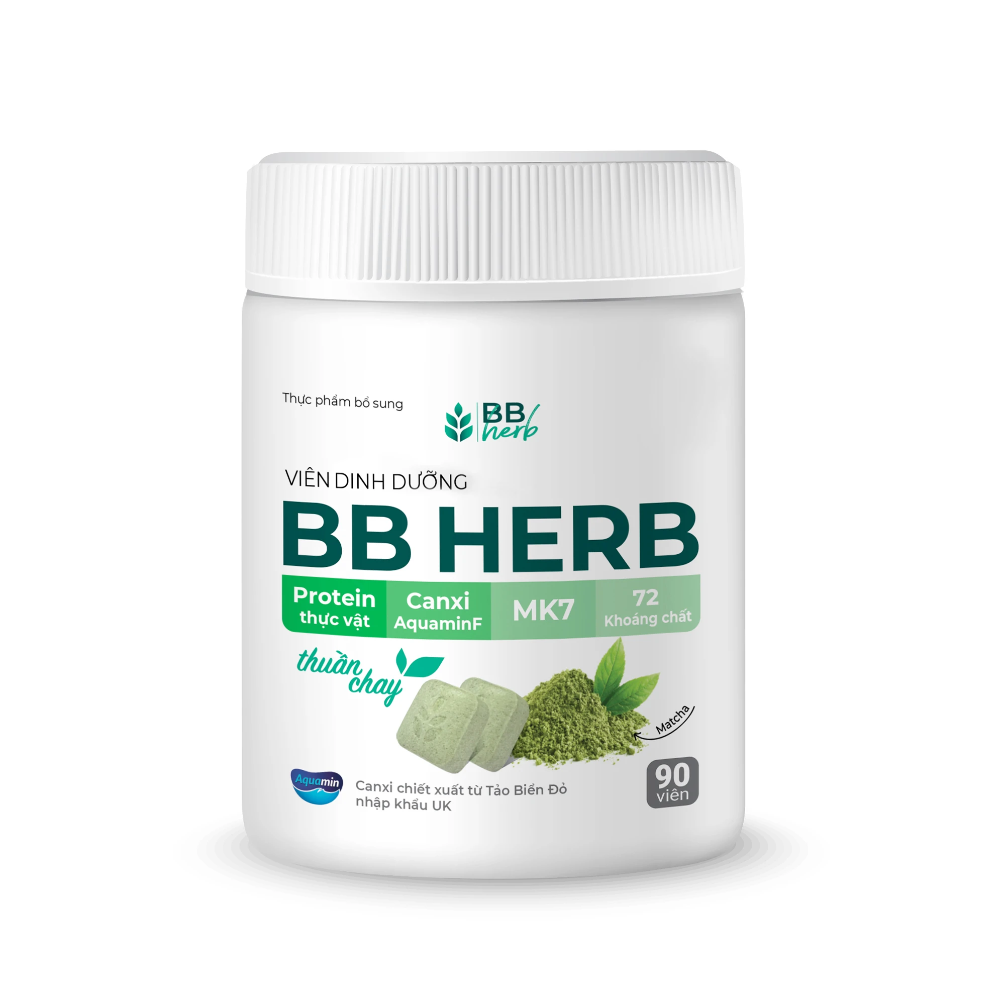 Viên sữa ăn liền BB HERB vị Matcha (Lọ 90 viên)