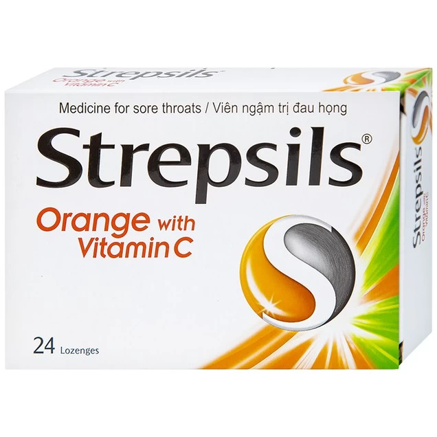 Viên ngậm Strepsils Orange with Vitamin C Lardkrabang-Bangplee (Hộp 24 viên)