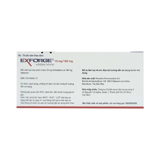 Thuốc Exforge 10mg/160mg Novartis điều trị tăng huyết áp vô căn (2 vỉ x 14 viên)