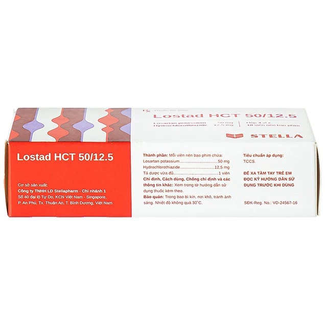 Thuốc Lostad HCT 50/12.5 Stella điều trị tăng huyết áp, giảm nguy cơ đột quỵ (3 vỉ x 10 viên)