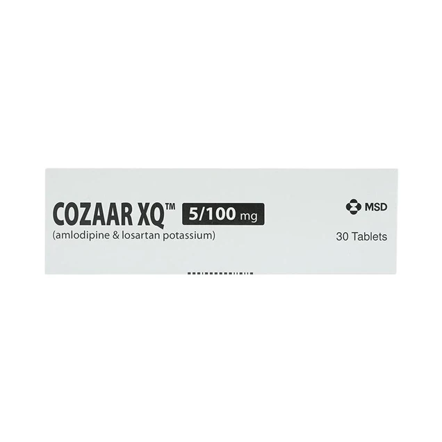 Thuốc Cozaar XQ 5/100mg MSD điều trị cao huyết áp vô căn (3 vỉ x 10 viên)