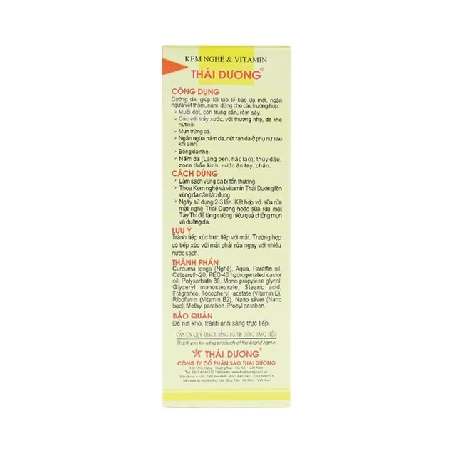 Kem bôi nghệ và Vitamin Thái Dương Nano Bạc giúp mờ thâm sẹo, nám (20g)