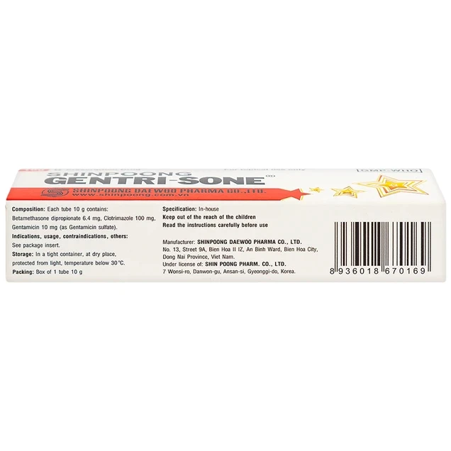 Kem Gentrisone ShinPoong Deawoo điều trị nấm da, giảm viêm ngứa da (10g)