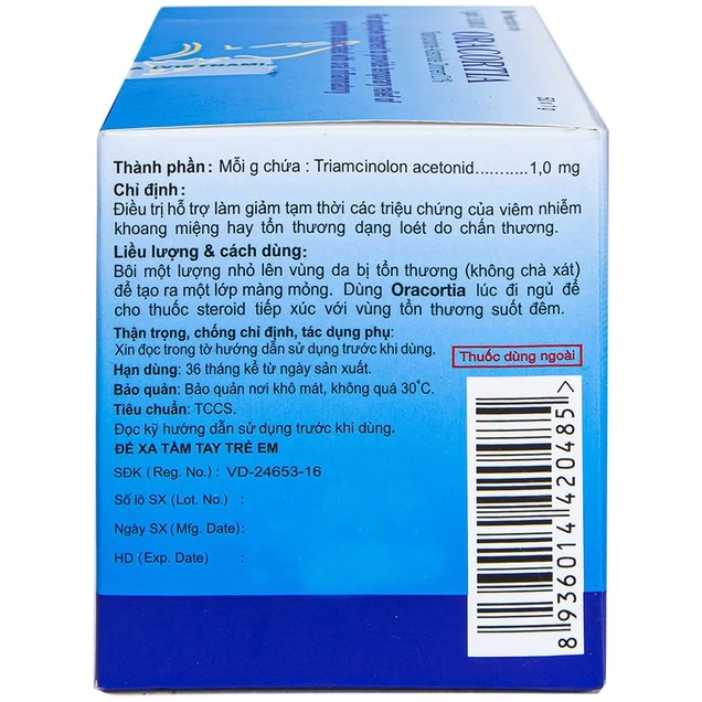 Thuốc mỡ Oracortia 0.1% Thai Nakorn Patana hỗ trợ điều trị viêm nhiễm khoang miệng (50 gói x 1g)