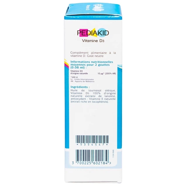 Siro Pediakid Vitamin D3 bổ sung Vitamin D cho cơ thể, tăng hấp thụ canxi (20ml)