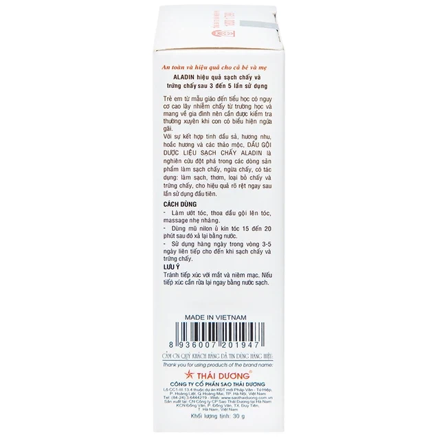 Dầu gội ngừa chấy Aladin Thái Dương (30g)