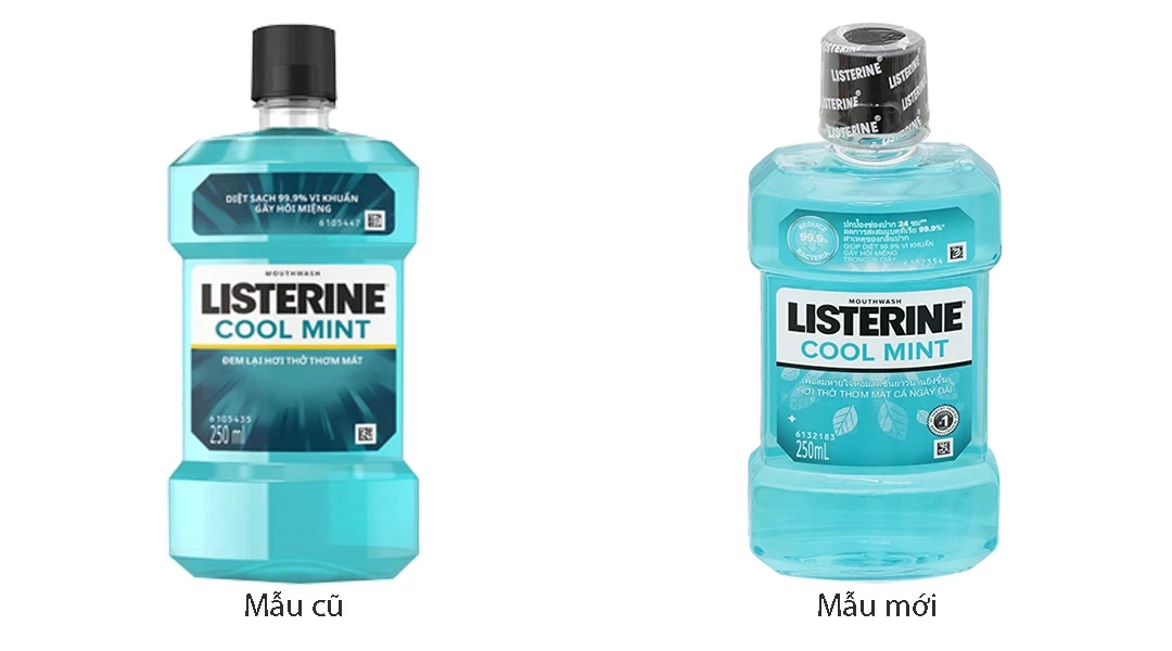 Nước súc miệng Listerine Cool Mint bảo vệ khoang miệng suốt 24h khỏi vi khuẩn hôi miệng, mảng bám, viêm nướu (250ml)