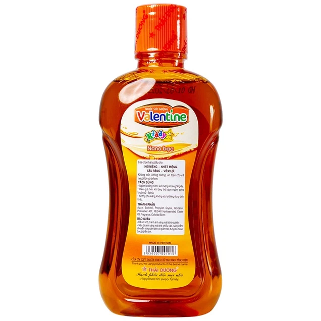 Nước súc miệng trẻ em Valentine Kiddy Thái Dương giúp vệ sinh răng miệng, ngăn ngừa sâu răng (250ml)