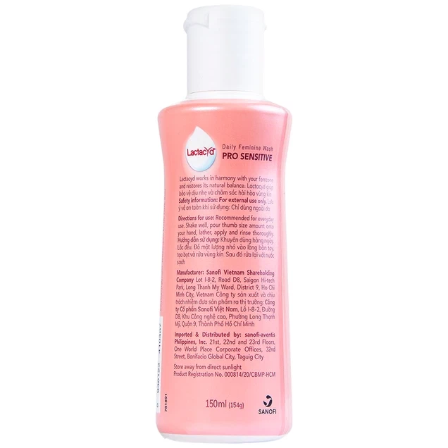 Dung dịch vệ sinh phụ nữ Lactacyd Pro Sensitive giảm ngứa, ngăn ngừa viêm nhiễm (150ml)