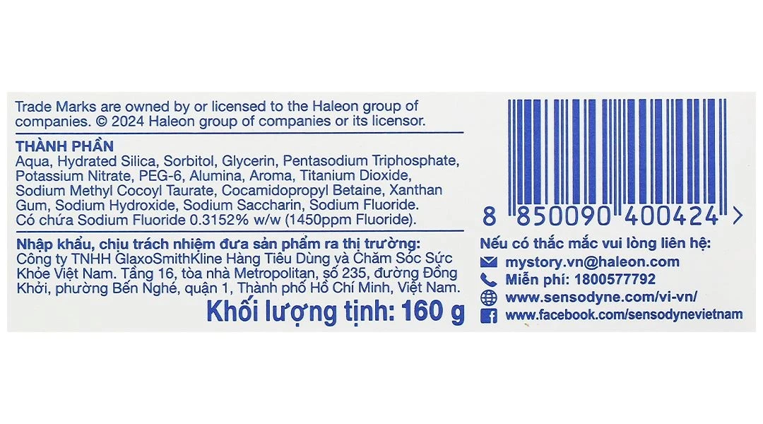 Kem đánh răng Sensodyne Gentle Whitening giúp làm trắng răng tuýp 160g
